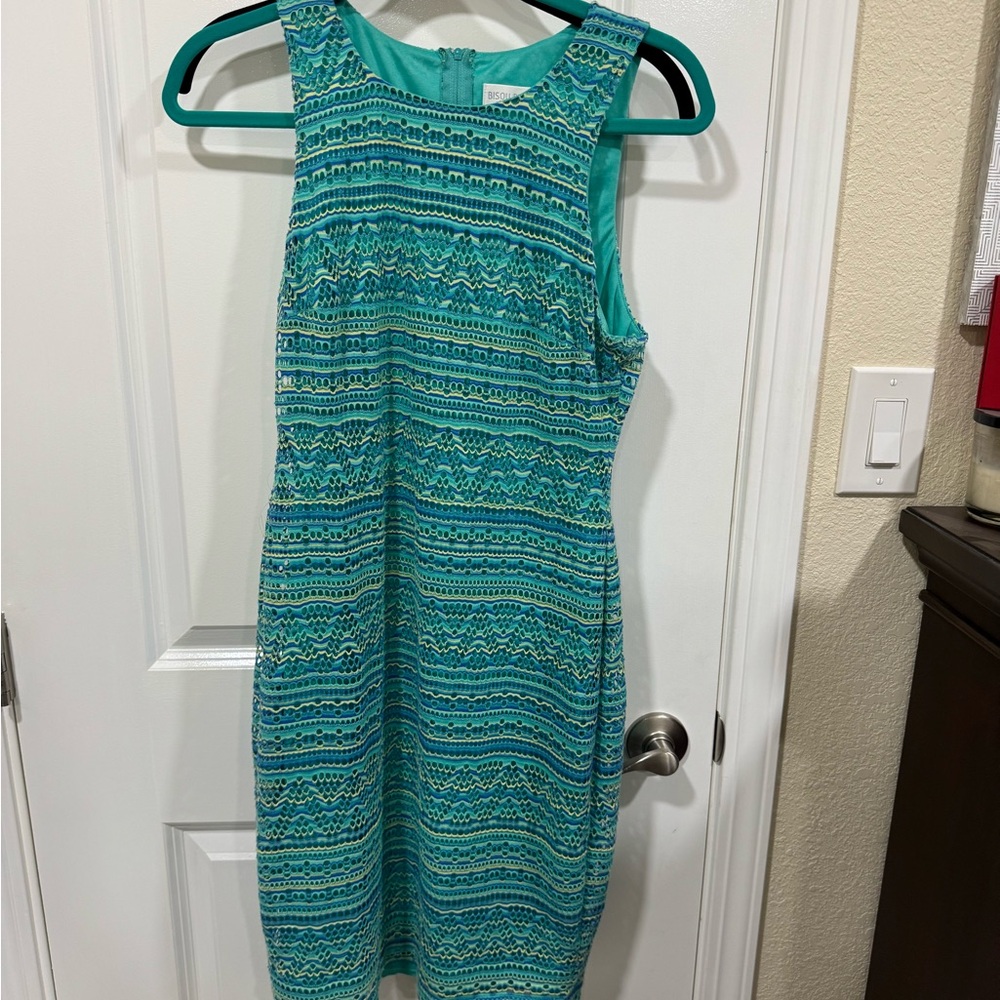 Bisou Bisou Turquoise Patterned Mini Dress